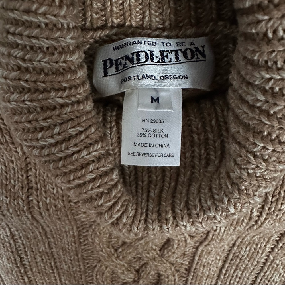 Pendleton Silk Blend Tan Cable Knit Sleeveless Tu… - image 4